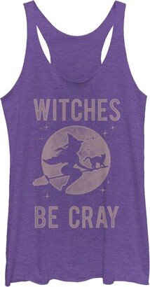 CHIN UP Apparel Women' CHIN UP Halloween Witche Be Cray Racerback Tank Top - Purple Heather - Small