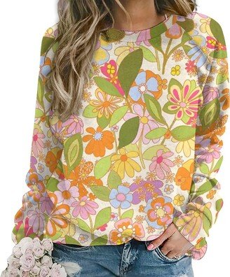 Bengbobar Women's Long Sleeve Flower and Landscape Print Sweatshirt Casual Long Sleeve Fall Loose Crewneck Pullover Tops 3X-Large