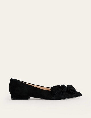 Suede-Bow Ballet Flats