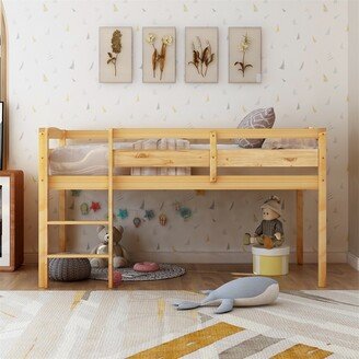 Twin Wood Low Loft Bed with Ladder for Kids