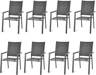 Set of 8 Patio Dining Chair Stackable Padded Armrest No - See details