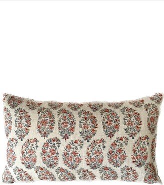 Linen Paisley Block Print Pillow Cover, Blush Pink & Taupe Accent Designer Lumbar Cover