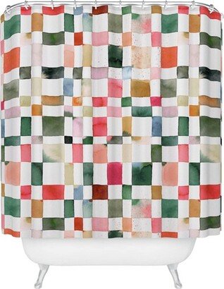 Watercolor Checker Yuletide Shower Curtain