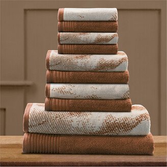 Quick-Drying Solid And Marble Effect 10Pc Cotton Towel Set-AB