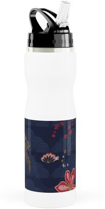 Photo Water Bottles: Zen Crane - Multi Stainless Steel Water Bottle With Straw, 25Oz, With Straw, Blue