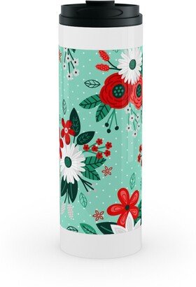 Travel Mugs: Holiday Floral Bouquet Stainless Mug, White, 16Oz, Green