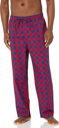 Men's Soft Woven 100% Cotton Elastic Waistband Sleep Pajama Pant, Red, Large (Red) Pajama