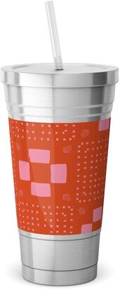 Travel Mugs: Phlox Garden - Red And Pink Stainless Tumbler With Straw, 18Oz, Red