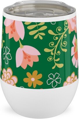 Travel Mugs: Fiesta Flowers - Green Stainless Steel Travel Tumbler, 12Oz, Green