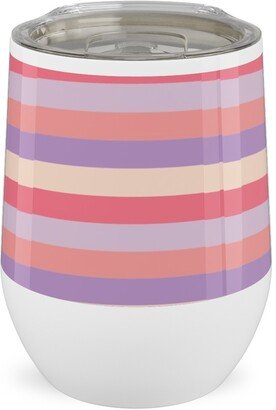 Travel Mugs: Lavender And Pink Stripe Stainless Steel Travel Tumbler, 12Oz, Multicolor