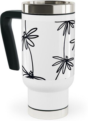 Travel Mugs: Daisy Chain - Black And White Travel Mug With Handle, 17Oz, White