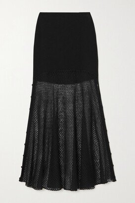 Paneled Wool-blend And Pointelle-knit Linen-blend Maxi Skirt - Black