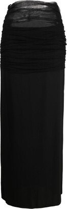 Tulle-Trim Ruched Maxi Skirt