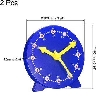 Unique Bargains 4 inch Teaching Clock Learning Time 24 Hour 3 Pointers Geared, Blue 2pcs - Blue, Yellow