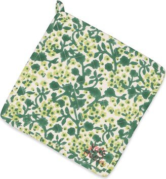 Kate Austin Designs Organic Cotton Quilted And Insulated Pot Holder In Moss Green Floral Melody Block Print - Set Of Two