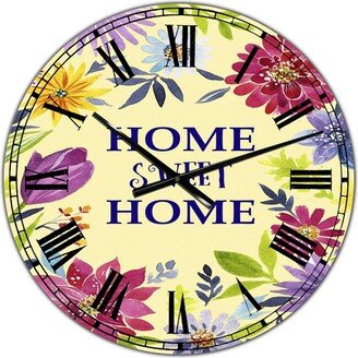 Designart Home Sweet Home Flower Wreath Oversized Cottage Wall Clock - 36