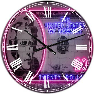 Designart 20 Dollars Oversized Modern Wall Clock - 36 x 28 x 1