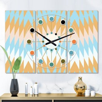 Designart 'Retro Abstract Design VI' Oversized Mid-Century wall clock - 3 Panels - 36 in. wide x 28 in. high - 3 Panels