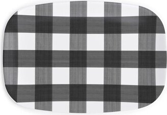 Serving Platters: Cross Hatch Plaid Serving Platter, Black