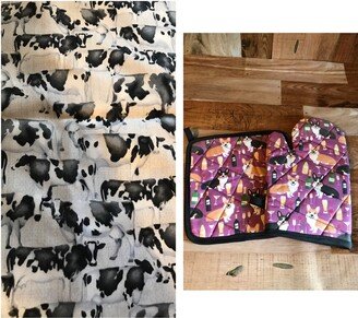 Dairy Cow Themed Insulated/Quilted Pot Holder & Oven Mitt Set/Individual, Made To Order