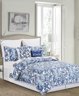 Blue Coast Shells Full/Queen Quilt Set, 3 Pieces