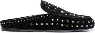 Stud-Embellished Leather Slippers-AB