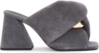 Crossover-Strap Mid-Heel Mules