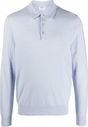 Fine-Knit Long-Sleeve Polo Shirt-AB