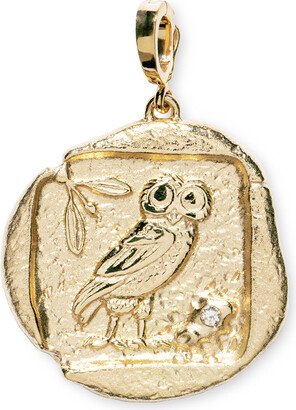 Diamond Small Owl of Athena Coin Yellow Gold Charm