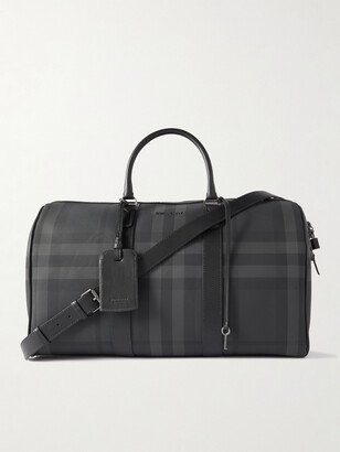 Boston Leather-Trimmed Checked Coated-Canvas Duffle Bag