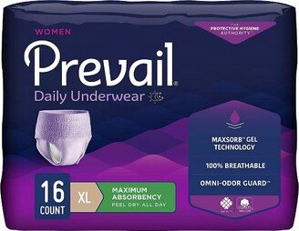 Prevail Daily Underwear for Women, Pull on with Tear Away Seams, X-Large (48-64), 16ct Bag