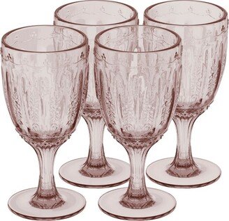 Vintage Wine Goblets, Set of 4, Color Tint Glassware Set, Water Goblets for Party, Wedding, & Daily Use, 10.1 oz, Pink