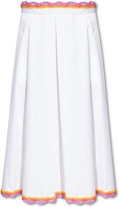 Lace-Trim A-Line Pleated Midi Skirt