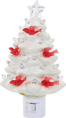 Christmas 6.75 White Tree Night Light Red Bird Electric Plug-In Nightlights