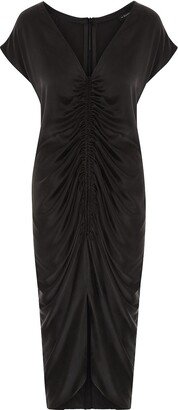 The Summer Edit Rudi Sandwashed Silk Ruched Dress - Black