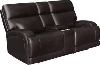 Poe 78 Inch Power Recliner Loveseat, Console, Armrests, Real Brown Leather