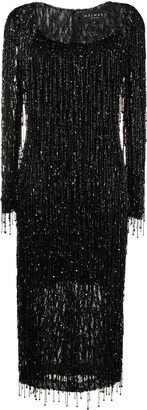 Dina Melwani Embellished Frayed-Edge Midi Dress