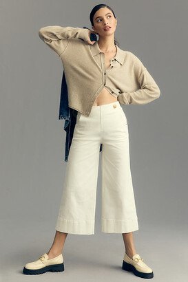 Buttoned Cropped Wide-Leg Culottes Pants