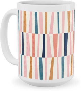 Mugs: Patchwork Stripes - Multi Ceramic Mug, White, 15Oz, Multicolor