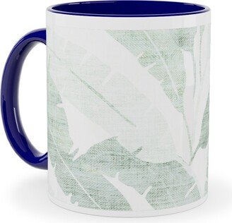 Mugs: Banana Leaf - Light Ceramic Mug, Blue, 11Oz, Green