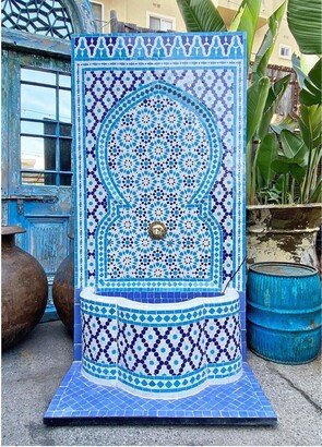 Moroccan Mosaic Tile Garden Fountain - Blue Mosaic Fountain, Artisanal Tiles