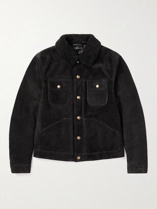 Shearling-Trimmed Suede Trucker Jacket