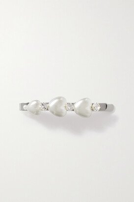 Crystal And Faux Pearl-embellished Silver-tone Hairclip - White