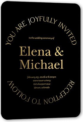 Wedding Invitations: Luminous Cycle Wedding Invitation, Black, Gold Foil, 5X7, Matte, Personalized Foil Cardstock, Rounded
