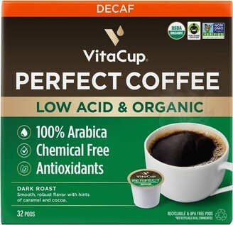 VitaCup Organic Decaf Perfect Dark Roast Low Acid Coffee Pod - 32ct