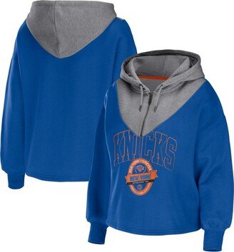 Women's Wear by Erin Andrews Blue New York Knicks Pieced Quarter-Zip Hoodie Jacket