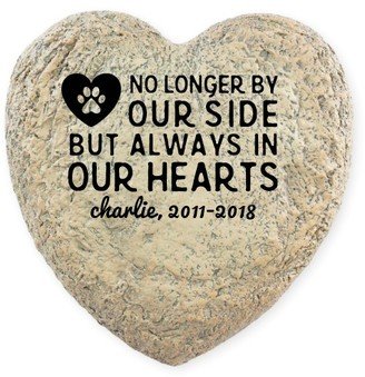 Garden Stones: In Our Hearts Pawprint Garden Stone, Heart Shaped Garden Stone (9X9), White