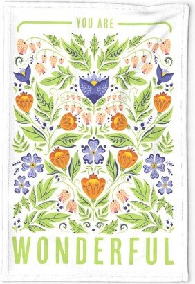 Positive Affirmation Tea Towel - You Are Wonderful By Jacquelinehurd Botanical Garden Love Linen Cotton Canvas Spoonflower