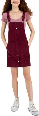 Juniors' Retro Velvet Button-Front Pinafore Dress