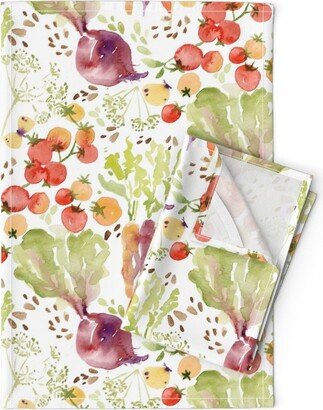 Watercolor Botanical Tea Towels | Set Of 2 - Heirloom Garden By Katrina Pete Studio Gardening Herbs Linen Cotton Spoonflower